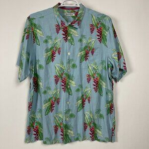 Tommy Bahama Mens Short Sleeve Button-Up Silk Floral Aloha Shirt Size XLT Blue